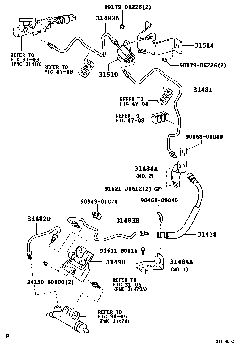 Toyota RAV4 离合器踏板和挠性软管 EPC diagram — 311446C
