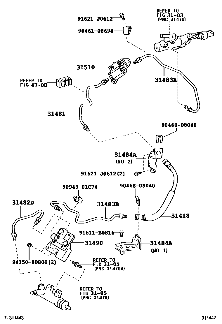 Toyota RAV4 离合器踏板和挠性软管 EPC diagram — 311447