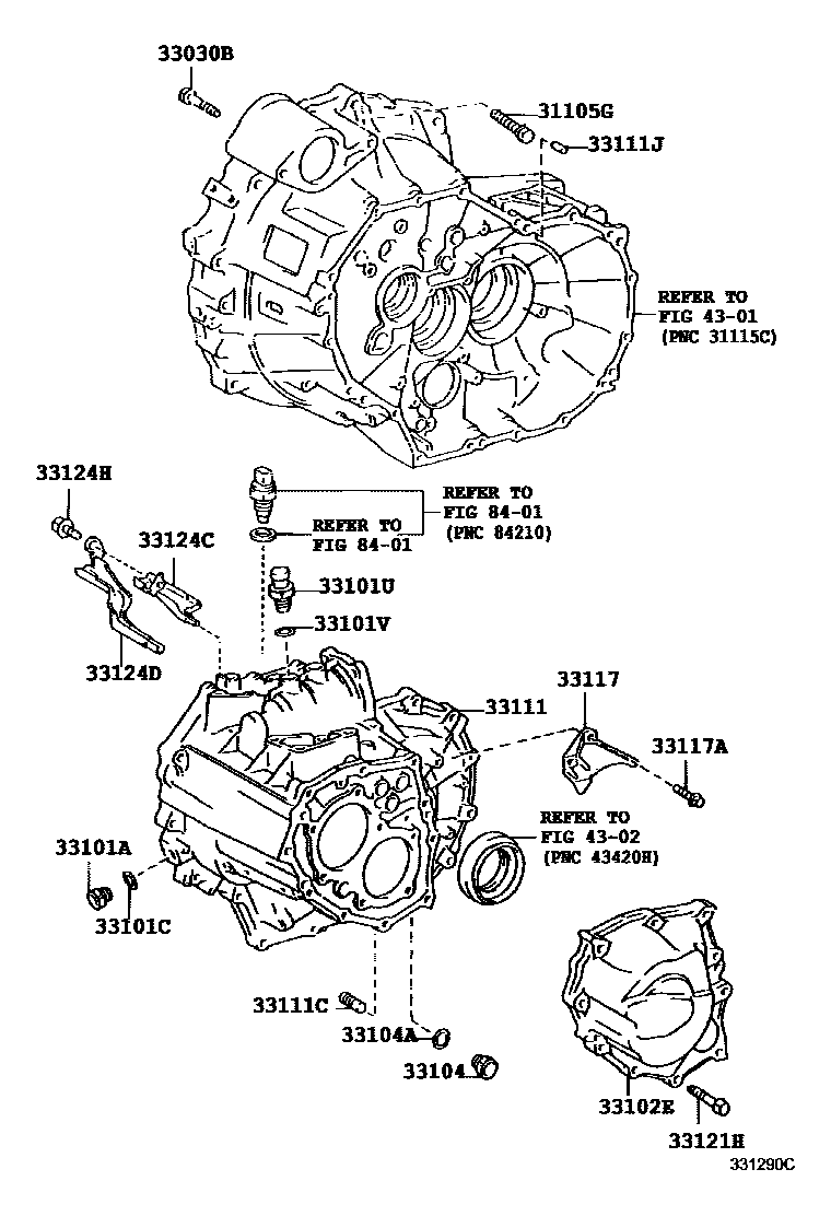 Toyota RAV4 离合器壳和变速器壳(MTM) EPC diagram — 331290C