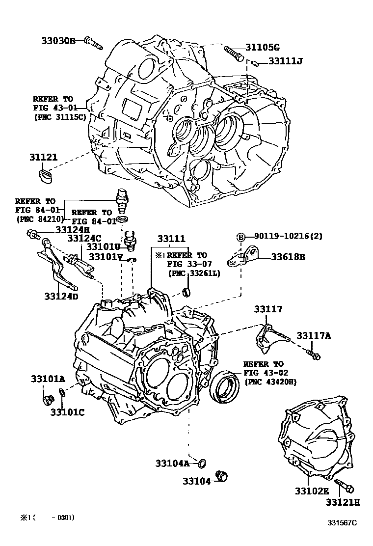Toyota RAV4 离合器壳和变速器壳(MTM) EPC diagram — 331567C