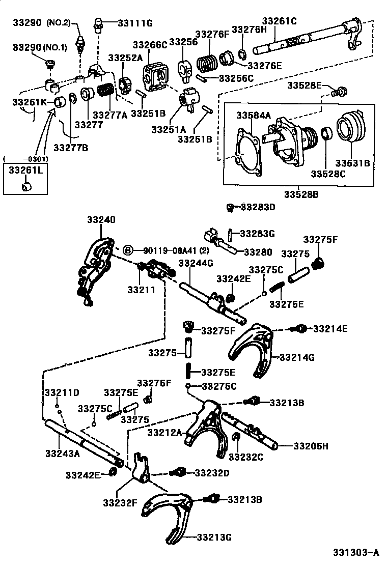 Toyota RAV4 换档拨叉和换档杆轴(MTM) EPC diagram — 331303A