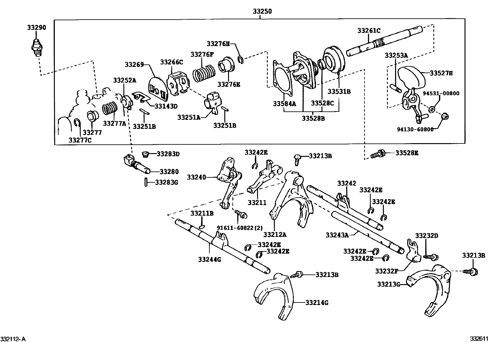Toyota RAV4 换档拨叉和换档杆轴(MTM) EPC diagram — 332611