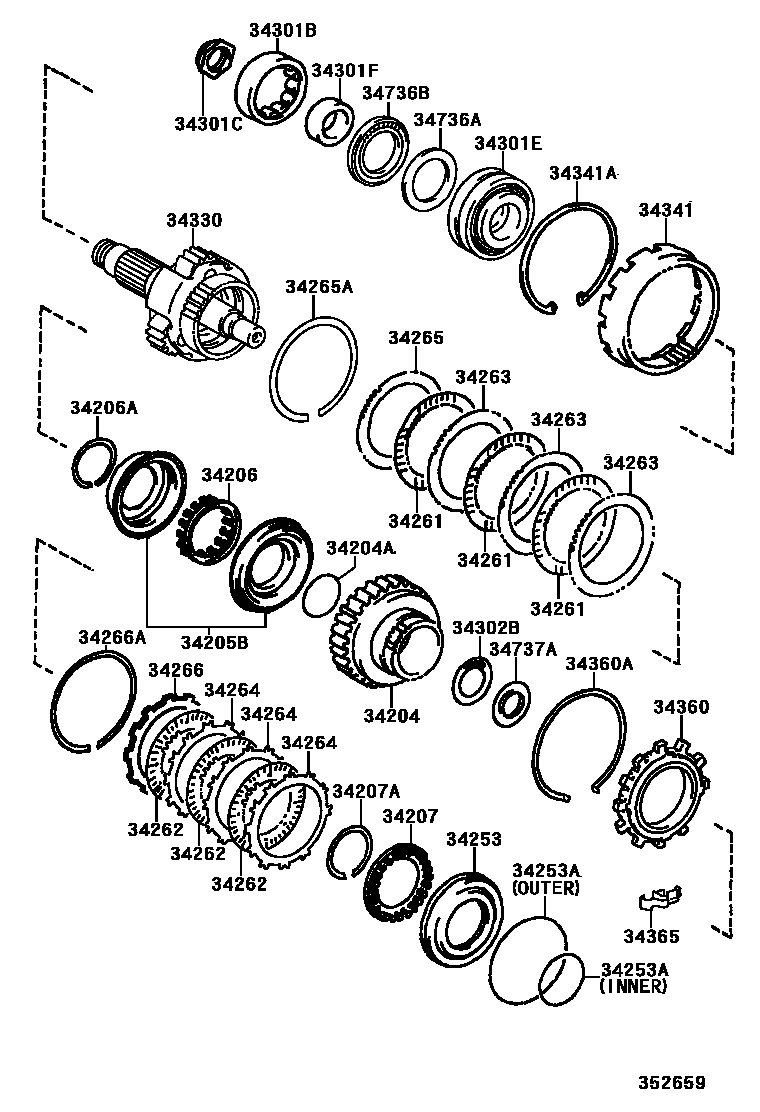 Toyota RAV4 超速档齿轮(ATM) EPC diagram — 352659