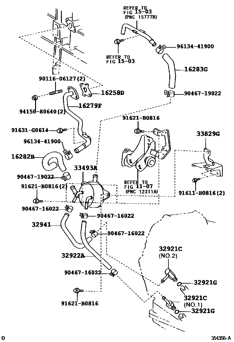 Toyota RAV4 变速器油冷却器和配管(ATM) EPC diagram — 354356A