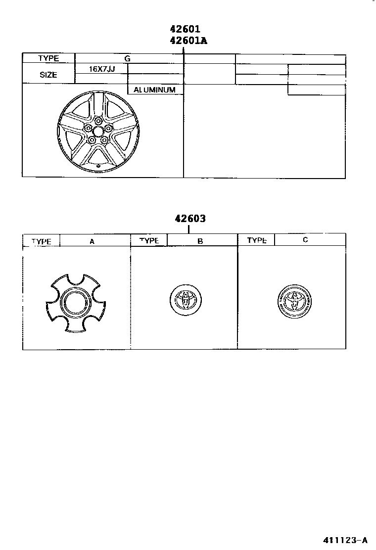 Toyota RAV4 车轮和车轮盖 EPC diagram — 411123B