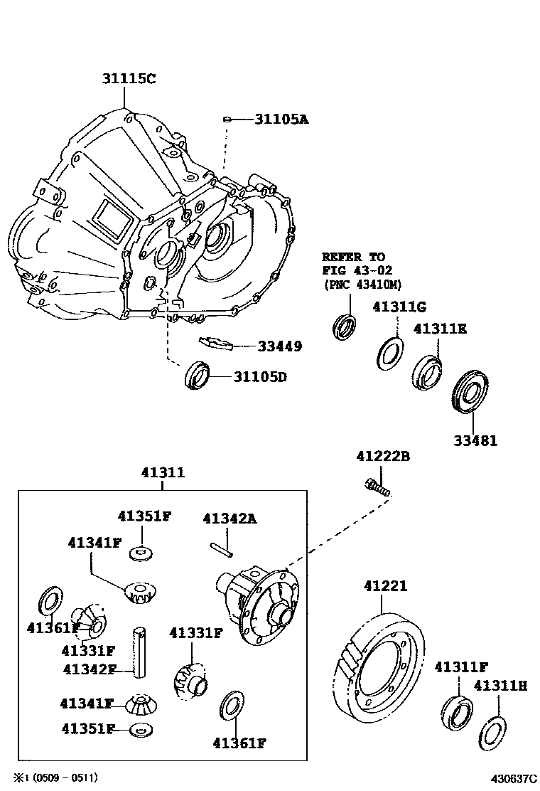 Toyota RAV4 前桥壳和差速器 EPC diagram — 430637C