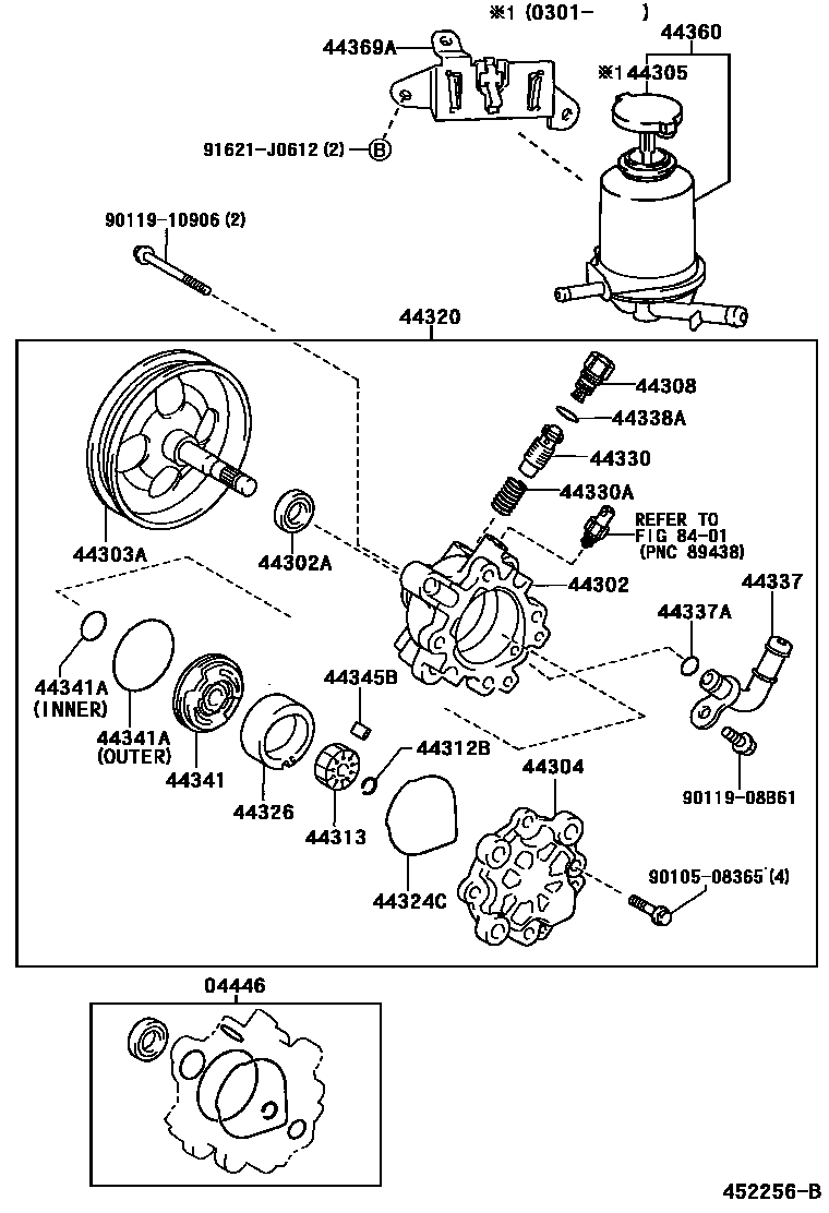 Toyota RAV4 叶片泵和储油罐(动力转向) EPC diagram — 452256B