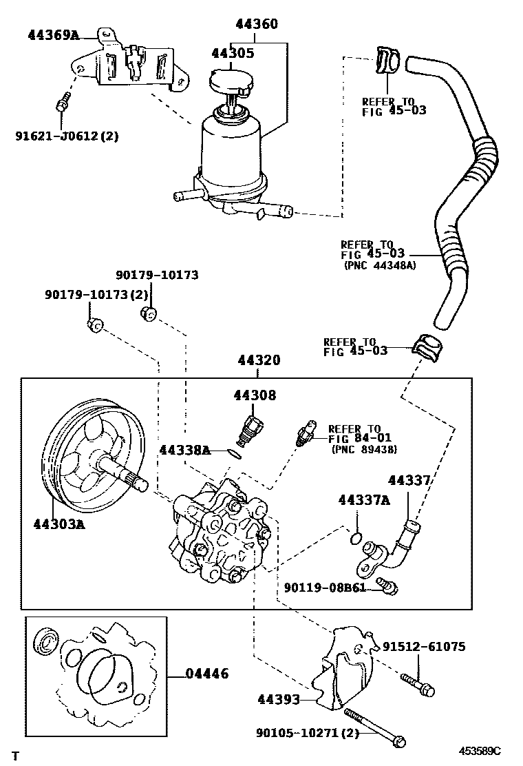 Toyota RAV4 叶片泵和储油罐(动力转向) EPC diagram — 453589C