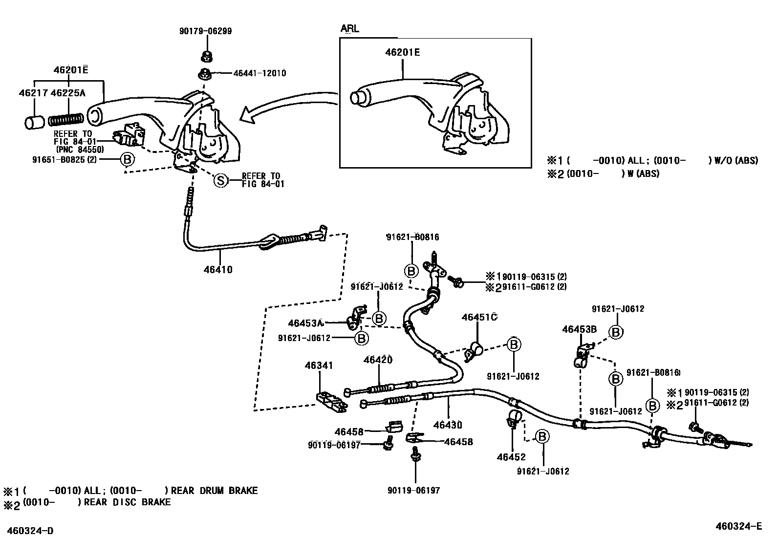 Toyota RAV4 Parking Brake & Cable EPC diagram — 460324E