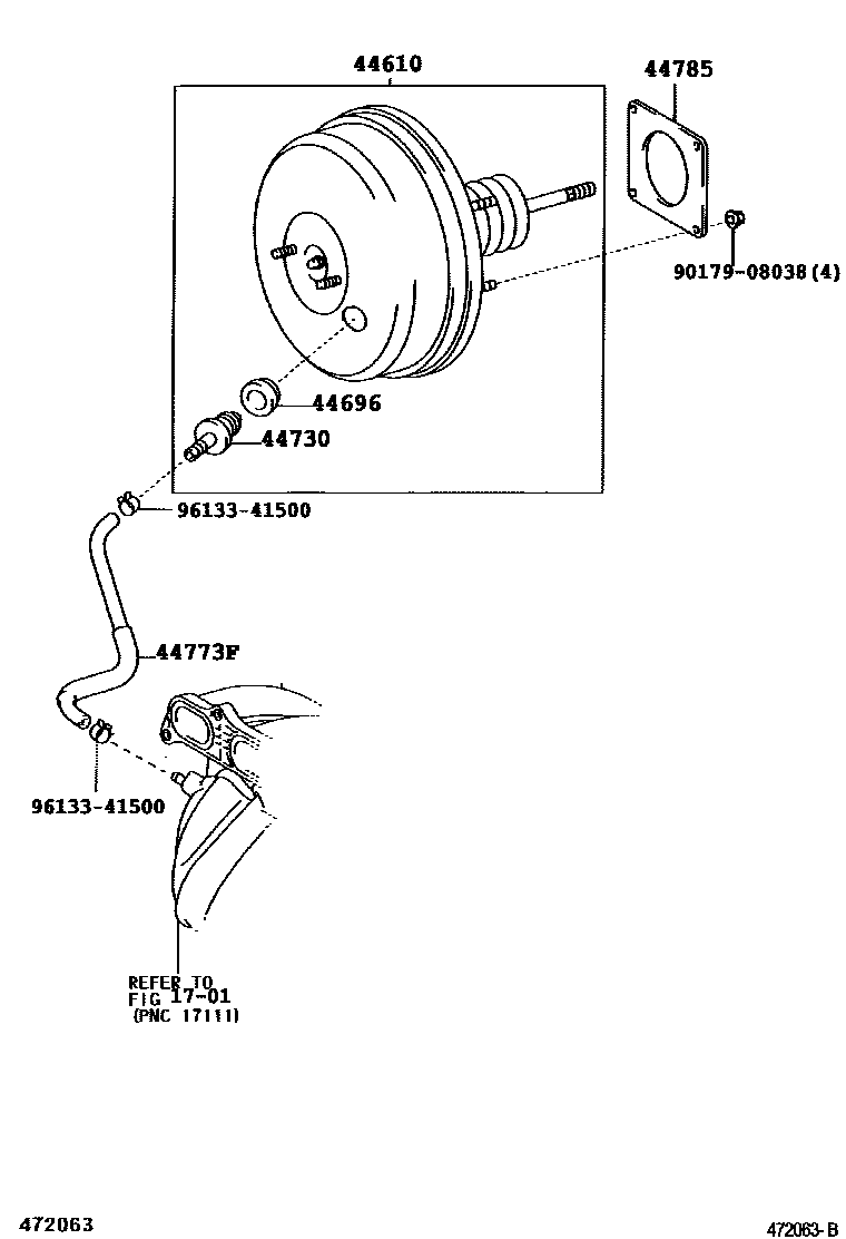 Toyota RAV4 制动助力器和真空管 EPC diagram — 472063B