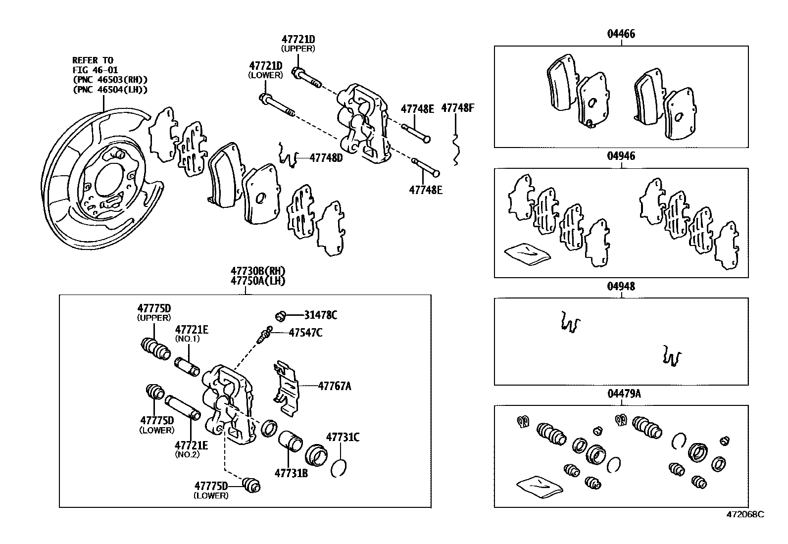 Toyota RAV4 后盘式制动器卡钳和防尘罩 EPC diagram — 472068C