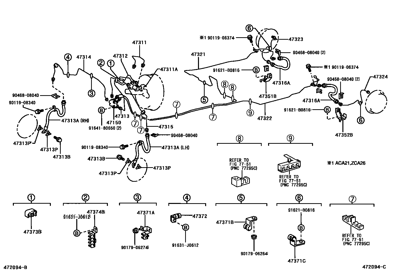 Toyota RAV4 制动配管和卡箍 EPC diagram — 472094C