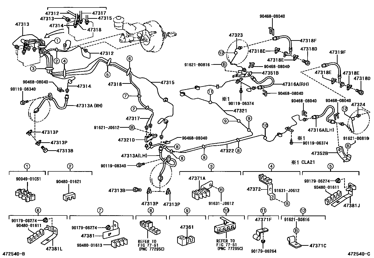 Toyota RAV4 制动配管和卡箍 EPC diagram — 472540C