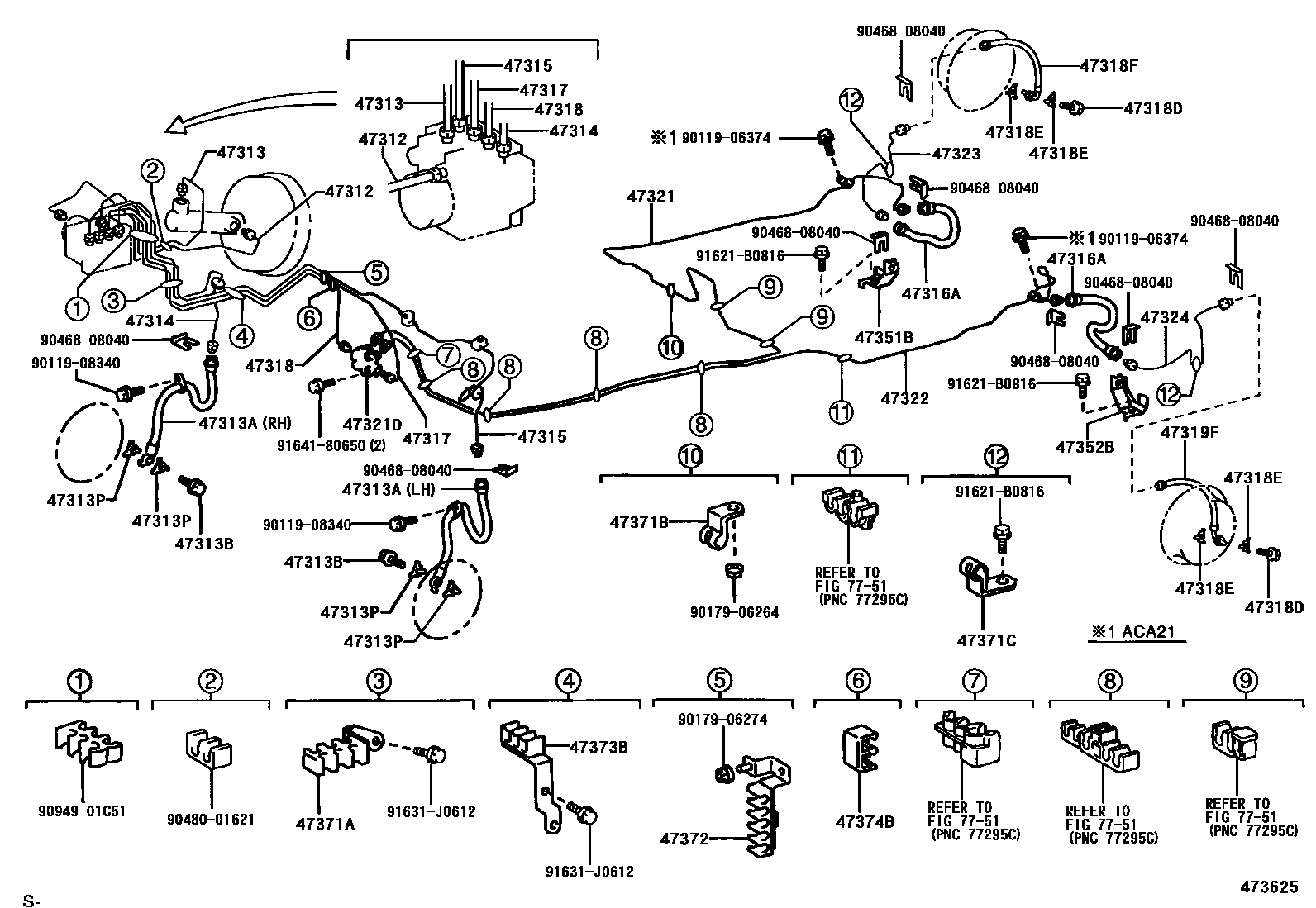 Toyota RAV4 制动配管和卡箍 EPC diagram — 473625