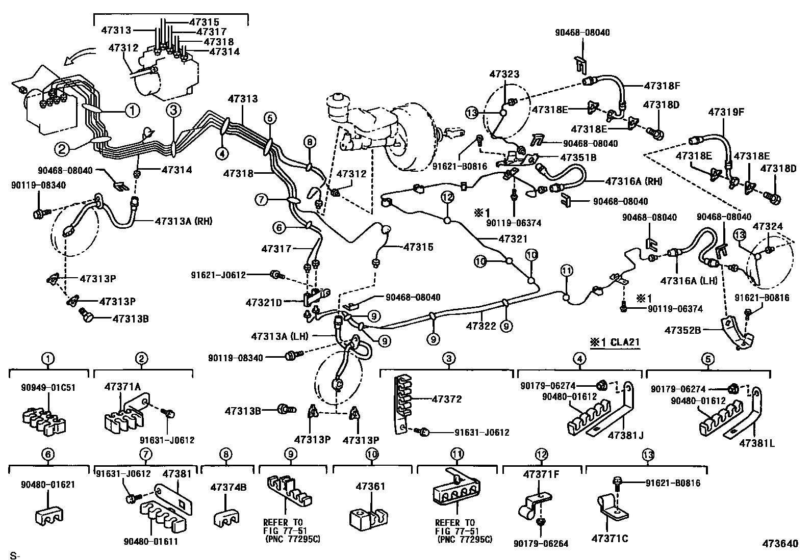 Toyota RAV4 制动配管和卡箍 EPC diagram — 473640
