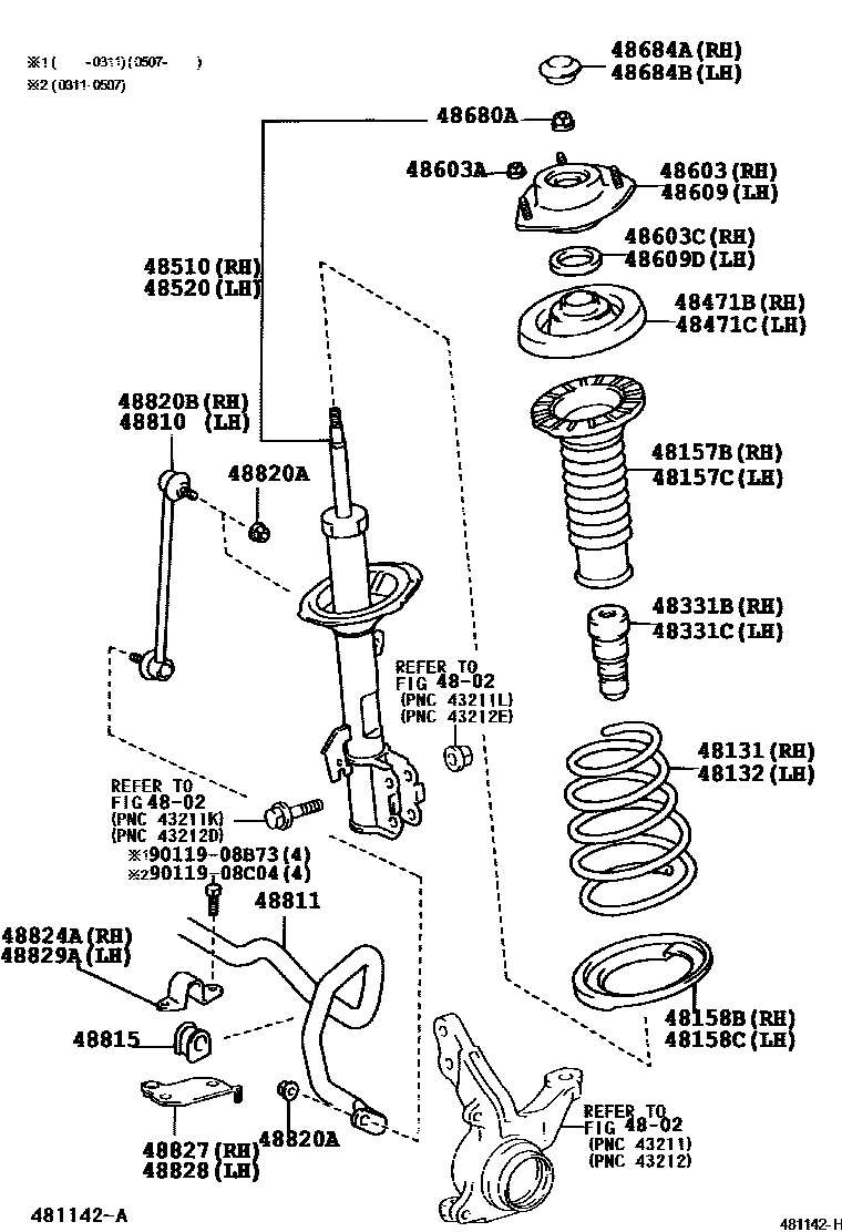 Toyota RAV4 Front Spring & Shock Absorber EPC diagram — 481142H
