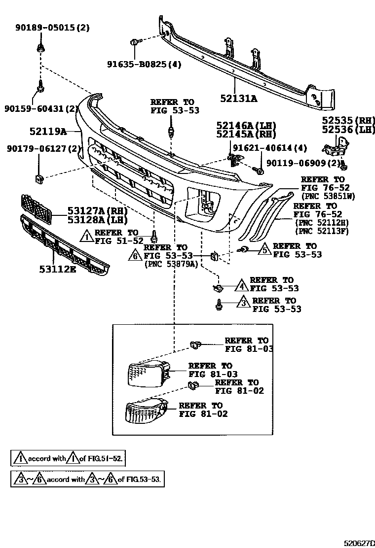 Toyota RAV4 前保险杠及附件 EPC diagram — 520627D