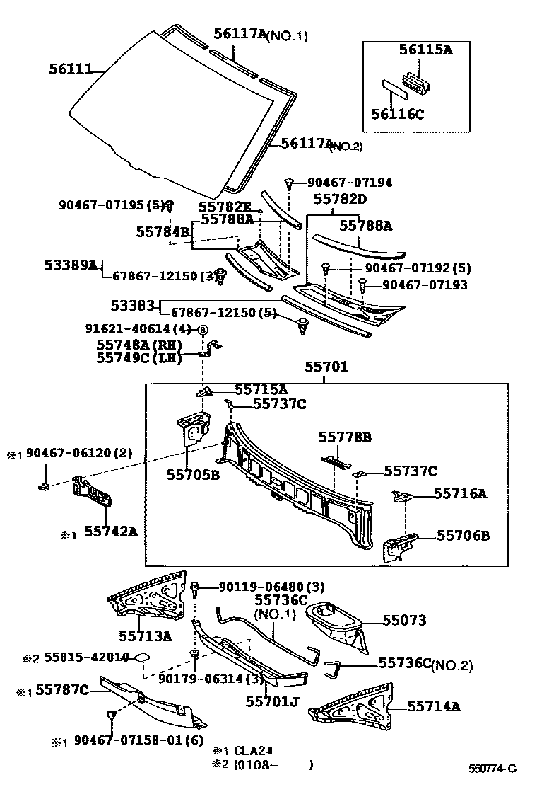 Toyota RAV4 前围板和挡风玻璃 EPC diagram — 550774H