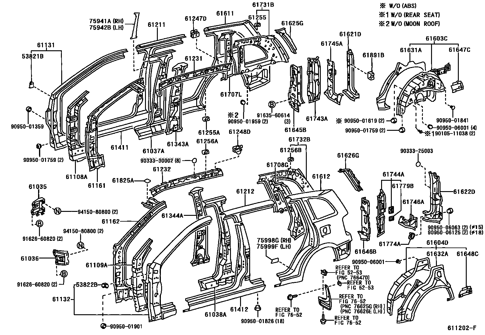 Toyota RAV4 侧梁 EPC diagram — 611202F