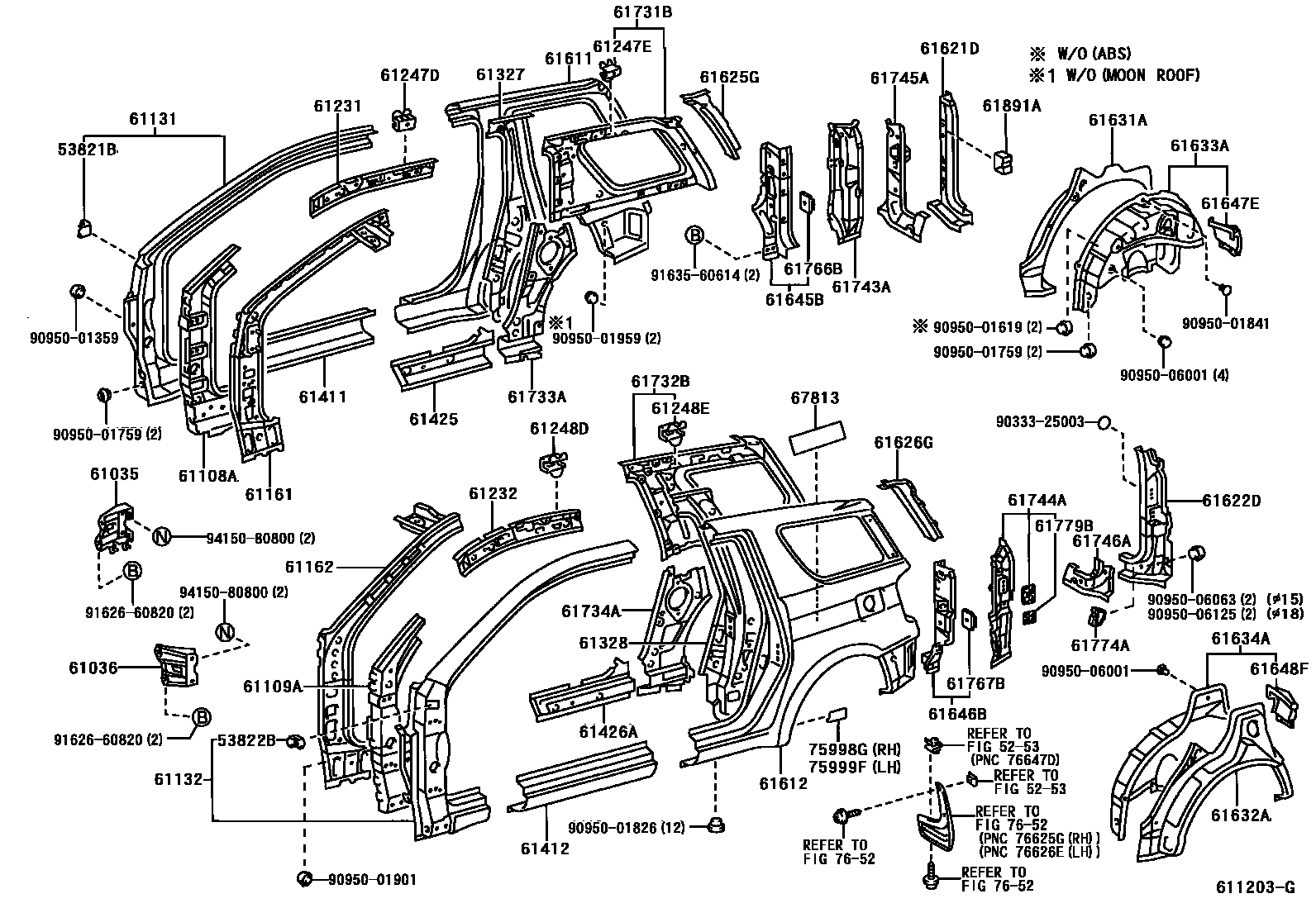 Toyota RAV4 侧梁 EPC diagram — 611203G