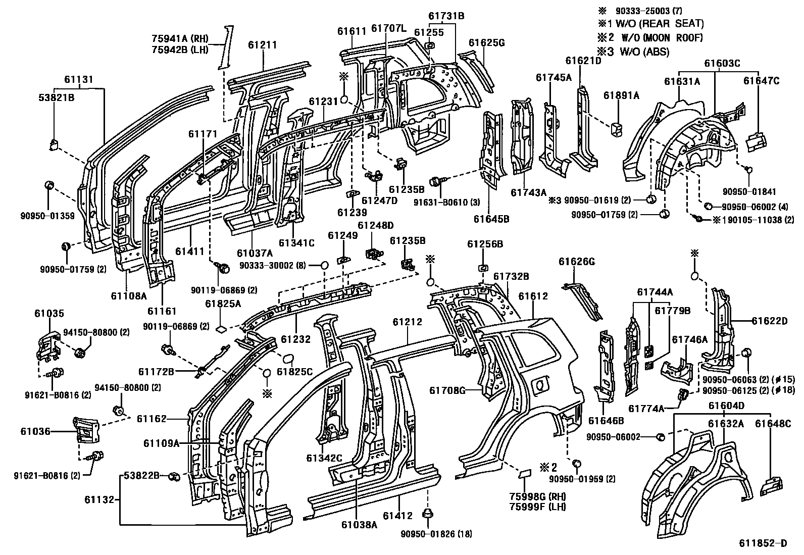 Toyota RAV4 侧梁 EPC diagram — 611852D