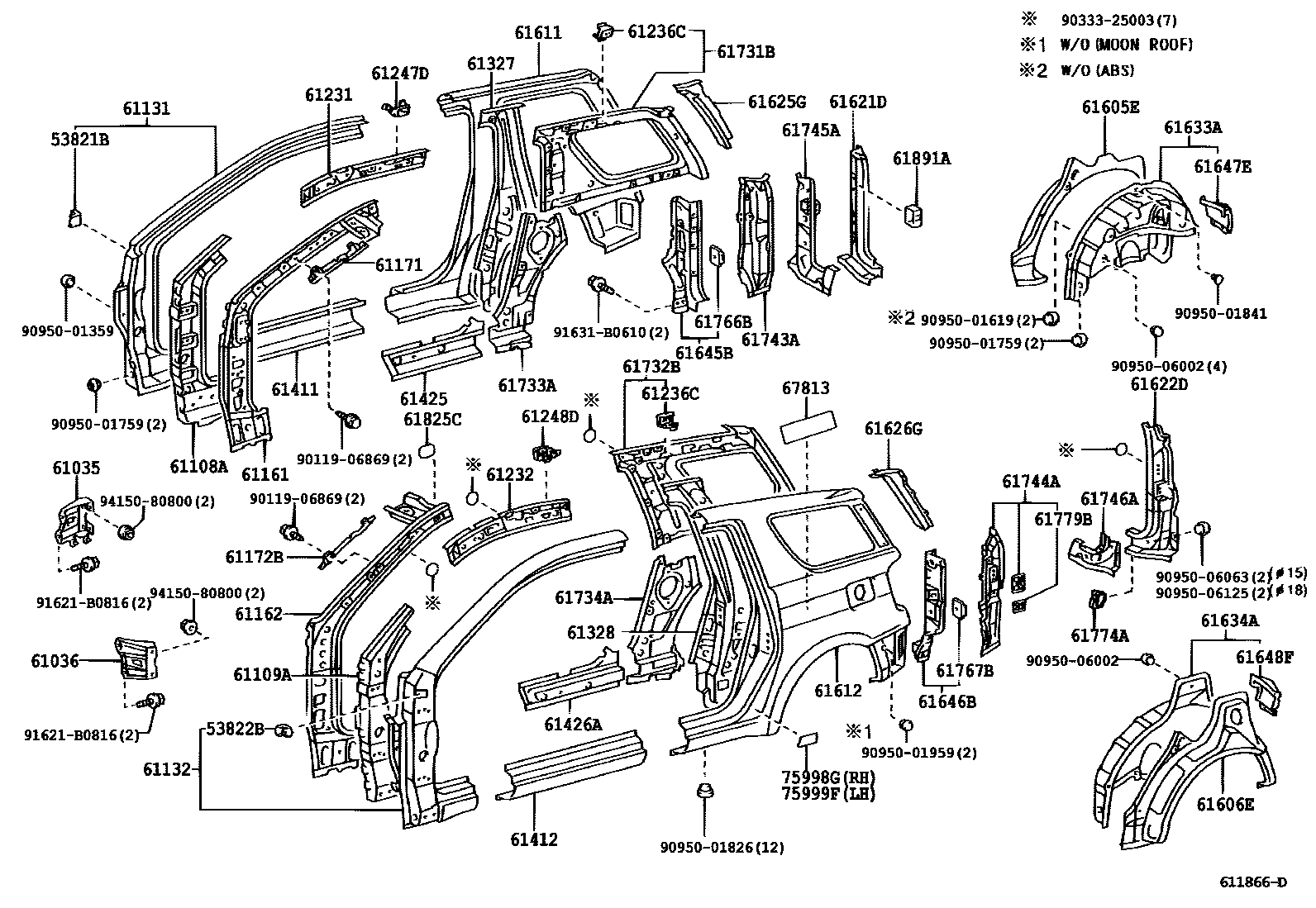 Toyota RAV4 侧梁 EPC diagram — 611866D