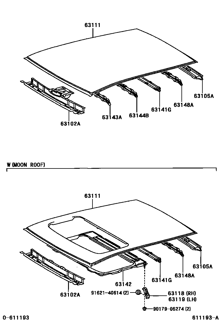 Toyota RAV4 天窗板和背板 EPC diagram — 611193A