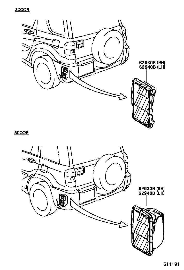Toyota RAV4 后通风装置和车顶通风装置 EPC diagram — 611191