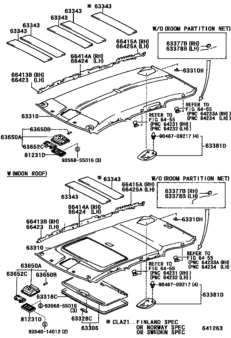 Toyota RAV4 车顶内衬和消声垫 EPC diagram — 641263