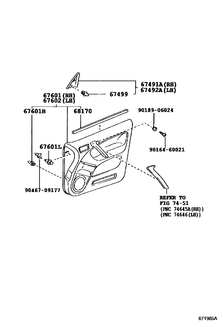 Toyota RAV4 前门板和前门玻璃 EPC diagram — 671985A