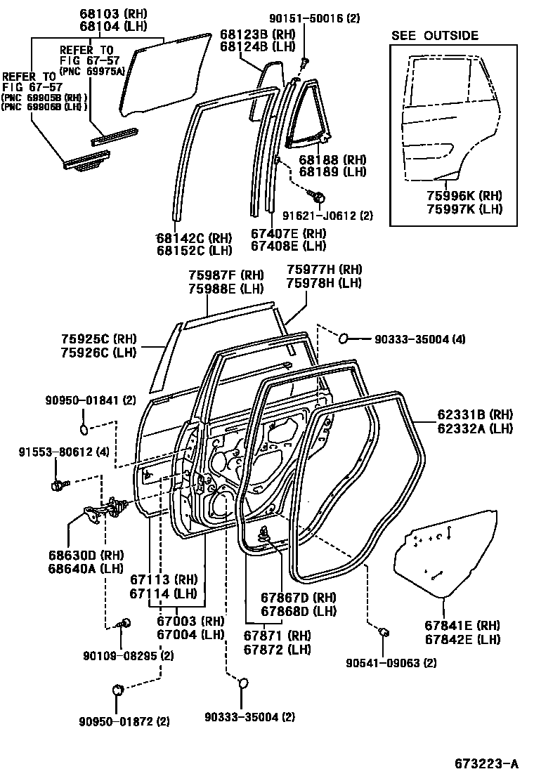 Toyota RAV4 后门板和后门玻璃 EPC diagram — 673223A