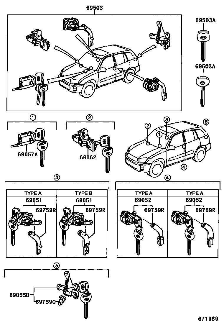 Toyota RAV4 锁芯组件 EPC diagram — 671989