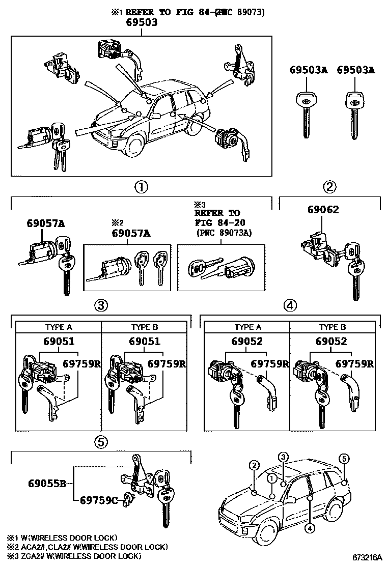 Toyota RAV4 锁芯组件 EPC diagram — 673216A