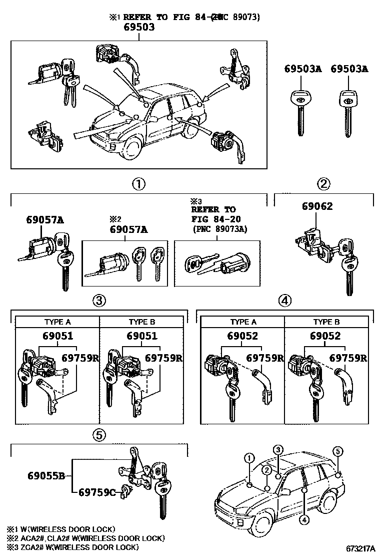 Toyota RAV4 锁芯组件 EPC diagram — 673217A