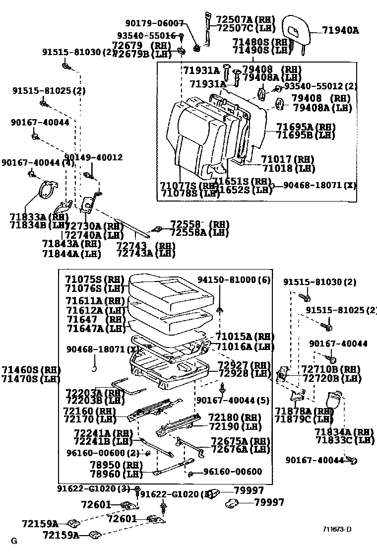 Toyota RAV4 座椅和座椅滑轨 EPC diagram — 711673D
