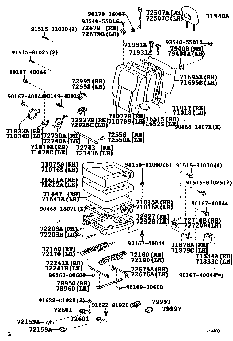 Toyota RAV4 座椅和座椅滑轨 EPC diagram — 714460
