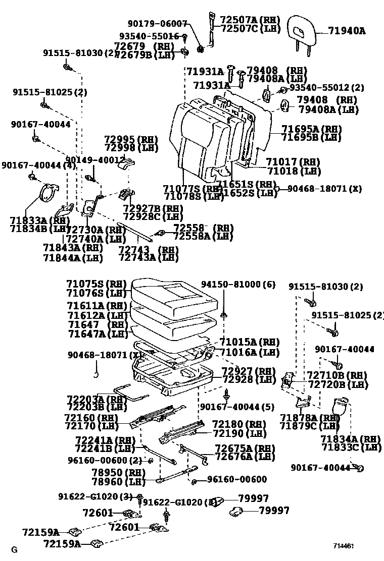 Toyota RAV4 座椅和座椅滑轨 EPC diagram — 714461