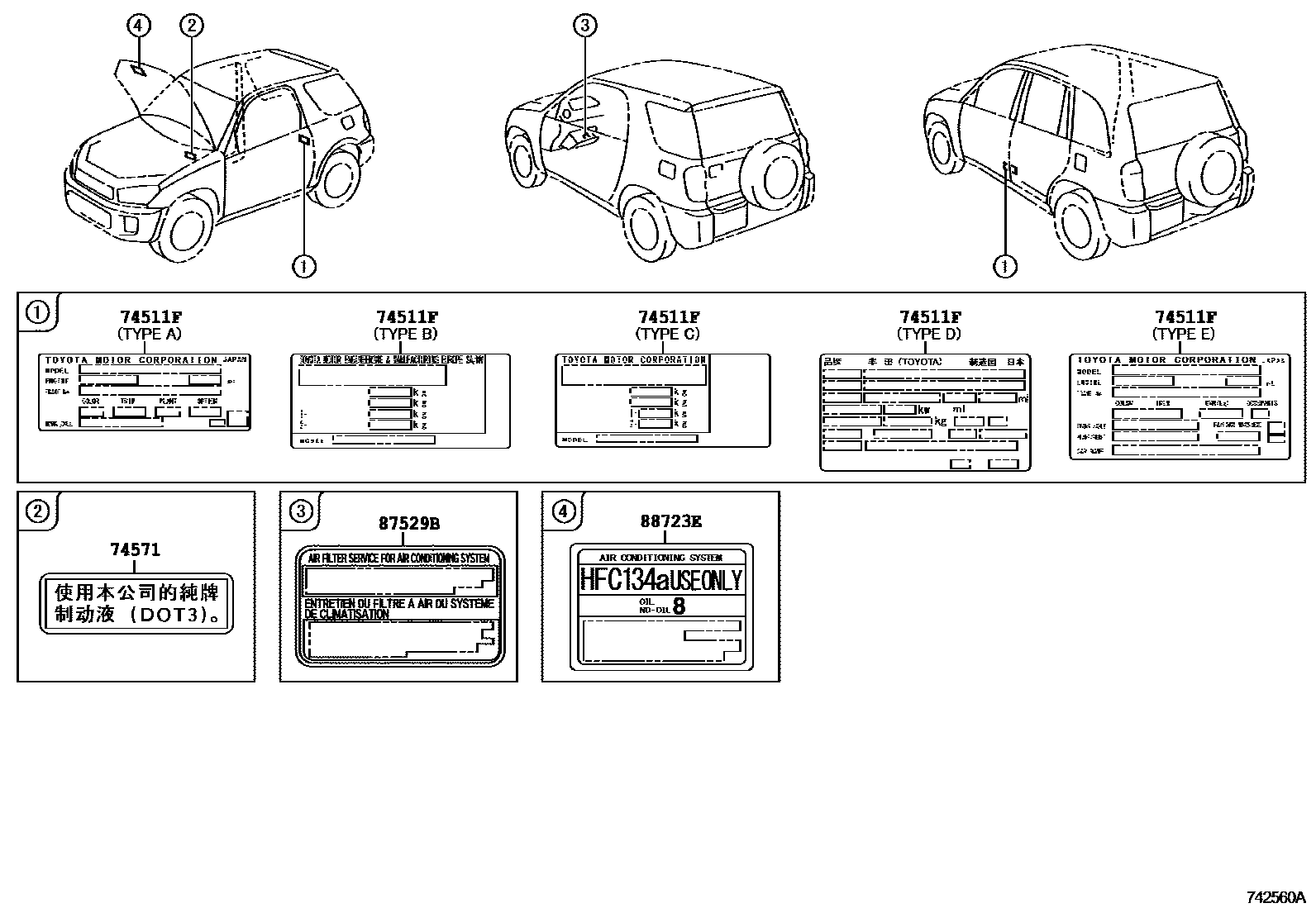 Toyota RAV4 warning nameplate EPC diagram — 742560A