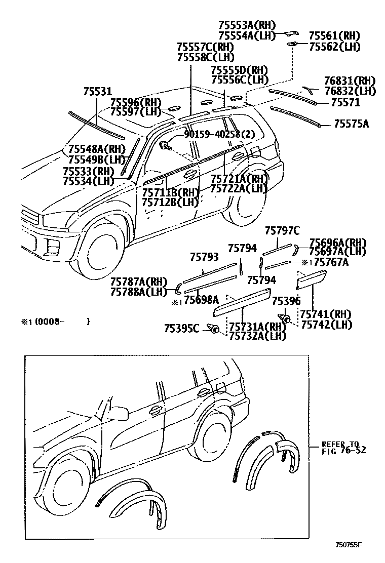 Toyota RAV4 防护条 EPC diagram — 750755F