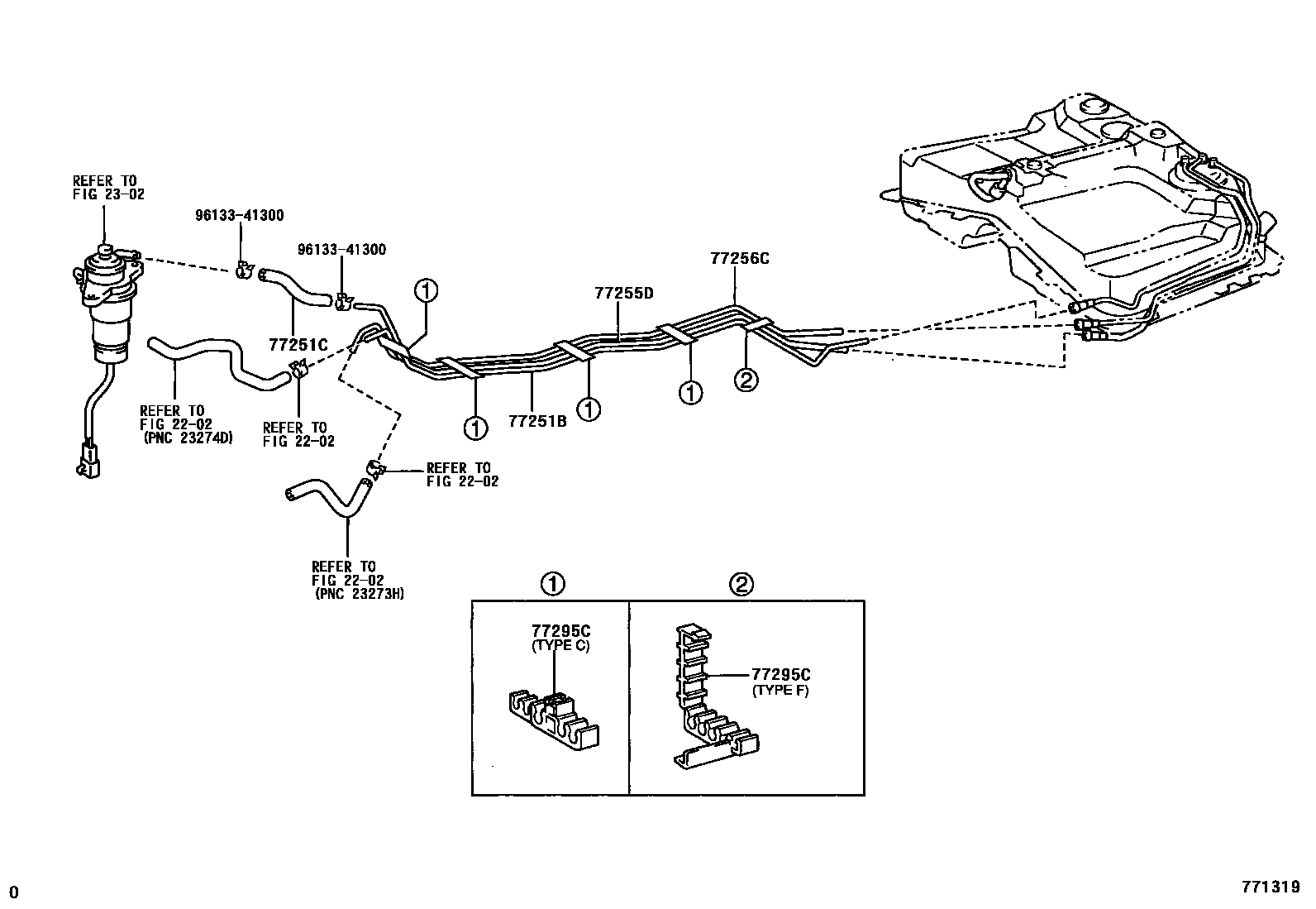 Toyota RAV4 燃油箱和燃油管 EPC diagram — 771319