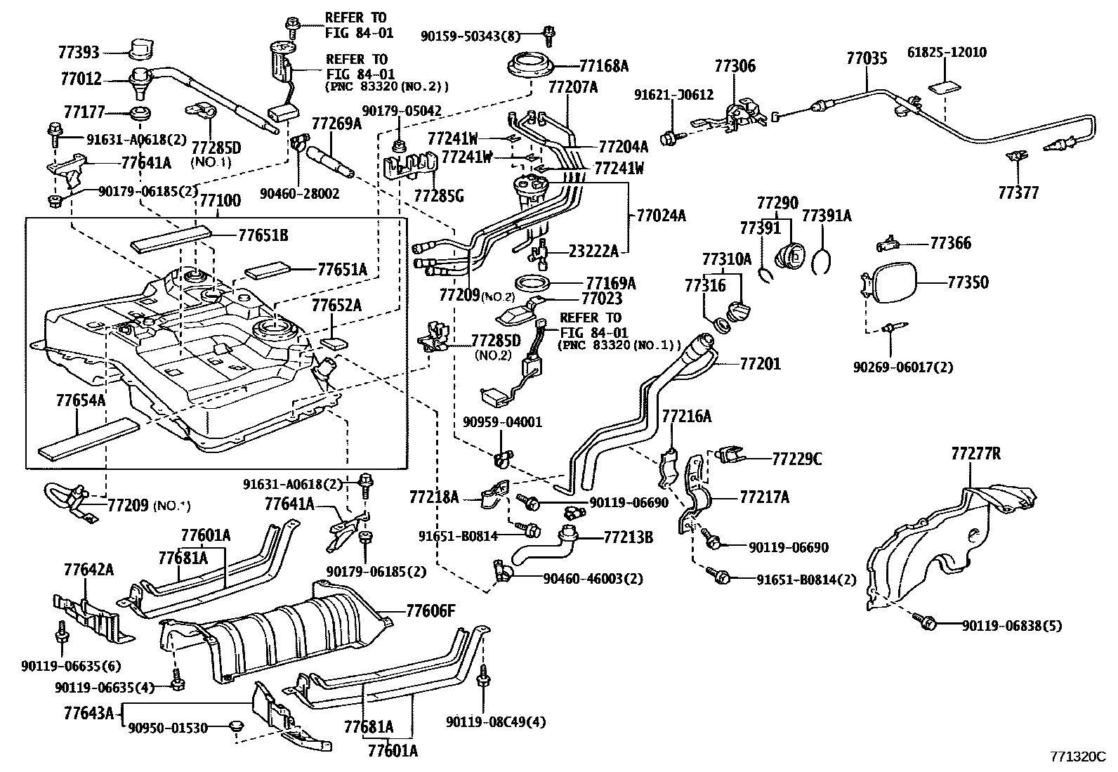 Toyota RAV4 燃油箱和燃油管 EPC diagram — 771320C