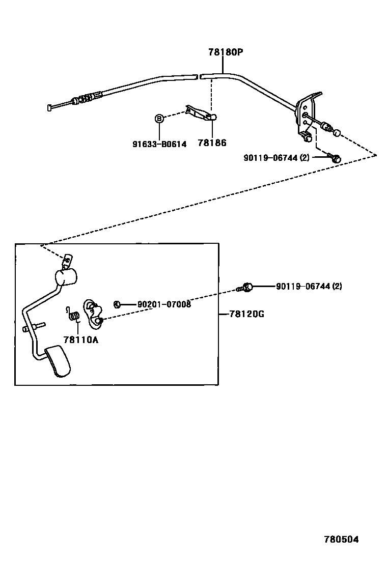 Toyota RAV4 accelerator pedal connecting rod EPC diagram — 780504