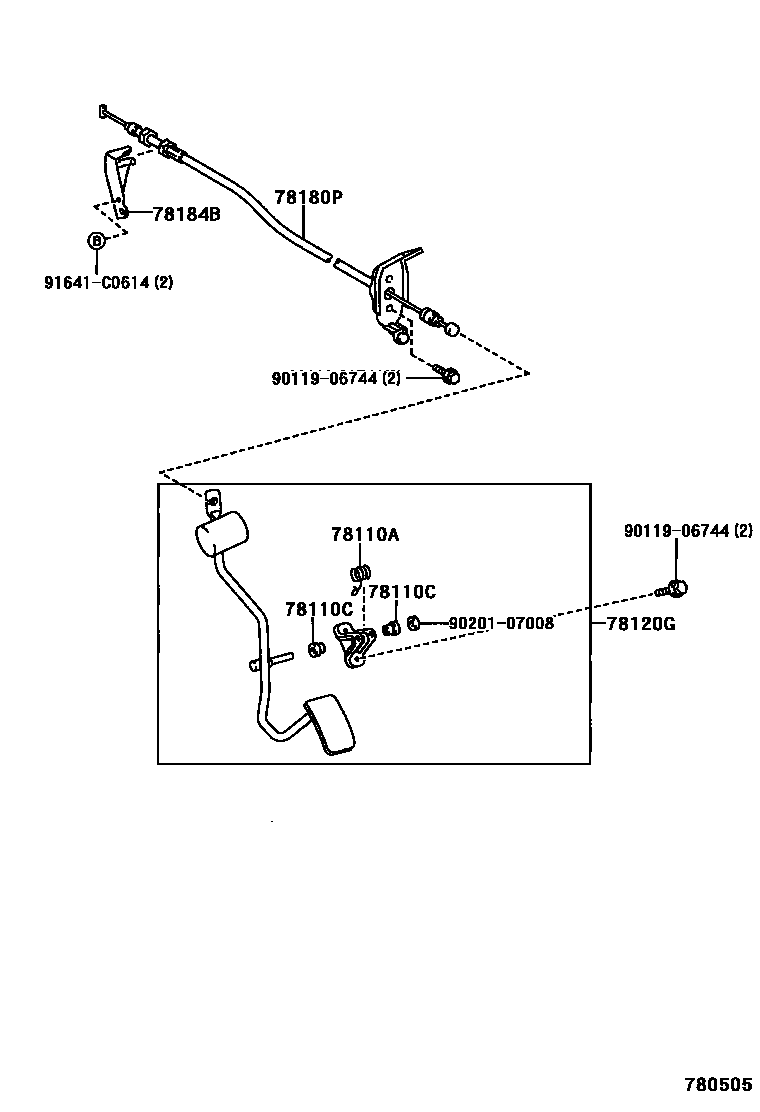 Toyota RAV4 accelerator pedal connecting rod EPC diagram — 780505