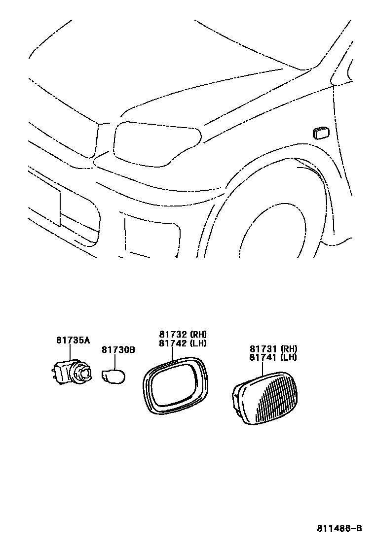 Toyota RAV4 Side Turn Signal & Outer Mirror Lamp EPC diagram — 811486B