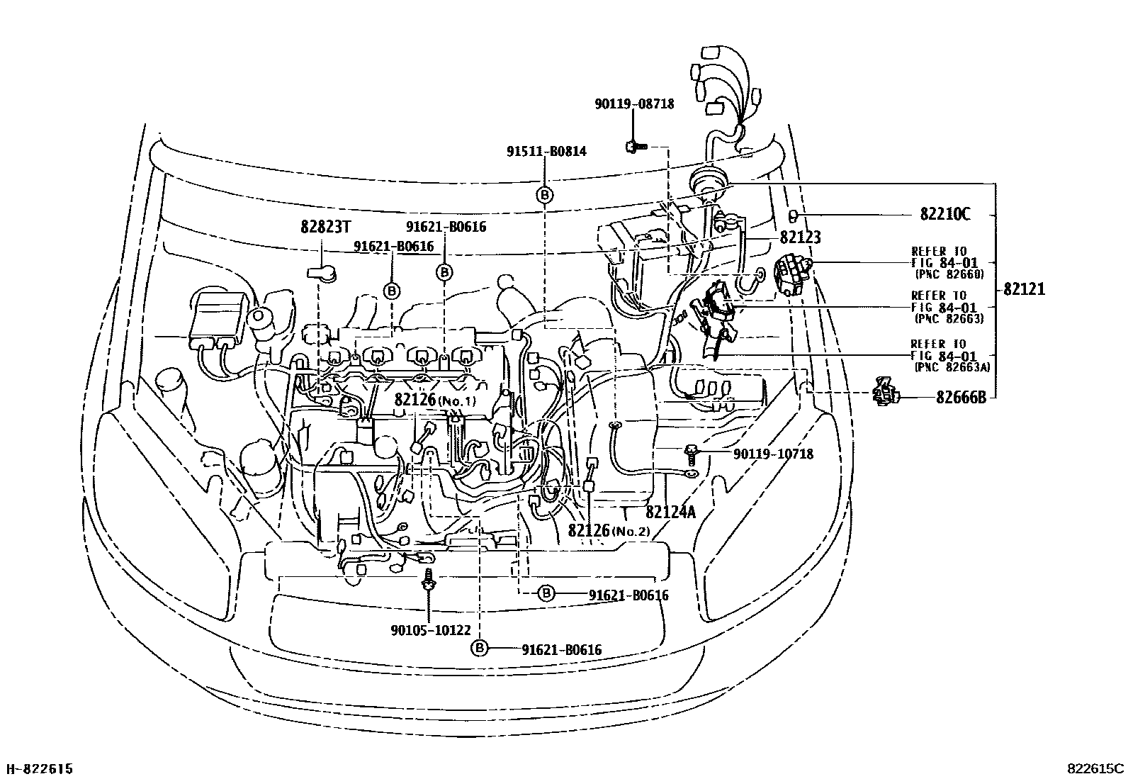 Toyota RAV4 线束和卡夹 EPC diagram — 822615C