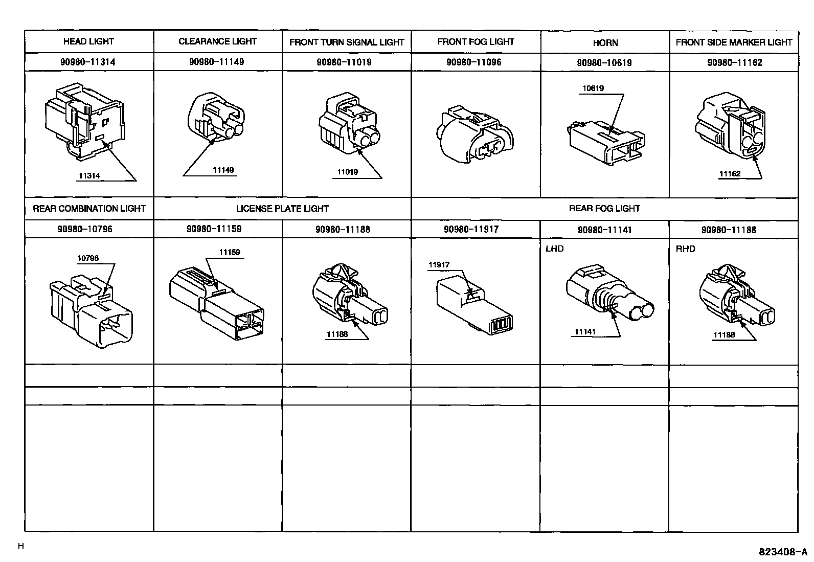Toyota RAV4 线束和卡夹 EPC diagram — 823408A