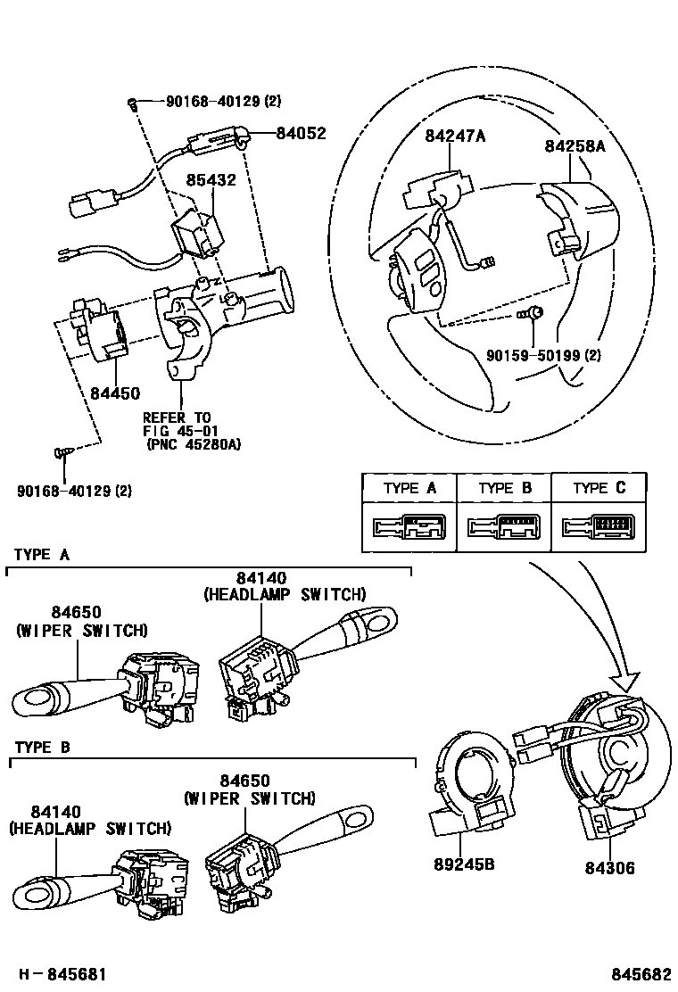 Toyota RAV4 开关和继电器和ECU EPC diagram — 845682