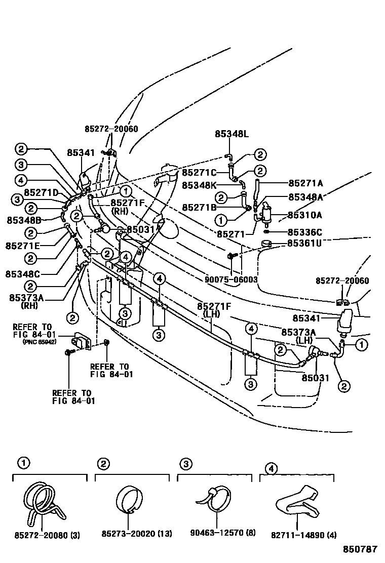 Toyota RAV4 前大灯清洗器 EPC diagram — 850787