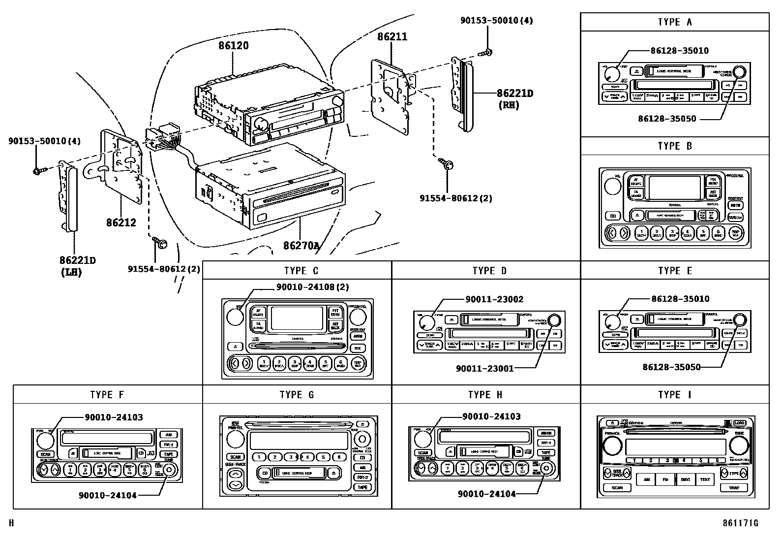 Toyota RAV4 收音机、放大器和冷凝器 EPC diagram — 861171G