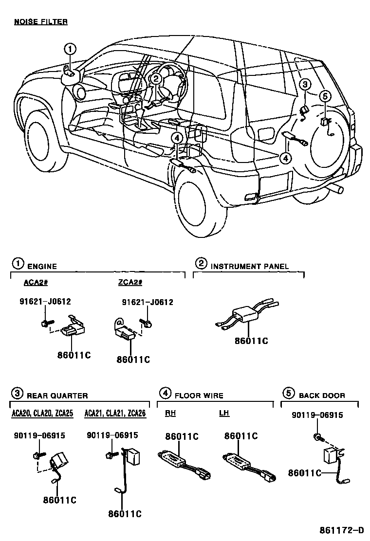 Toyota RAV4 收音机、放大器和冷凝器 EPC diagram — 861172D